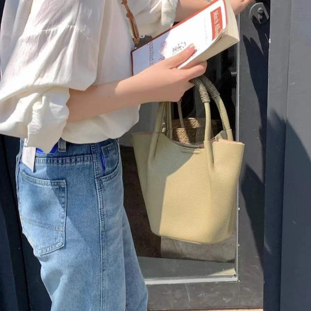 Small Leather Tote - Sage
