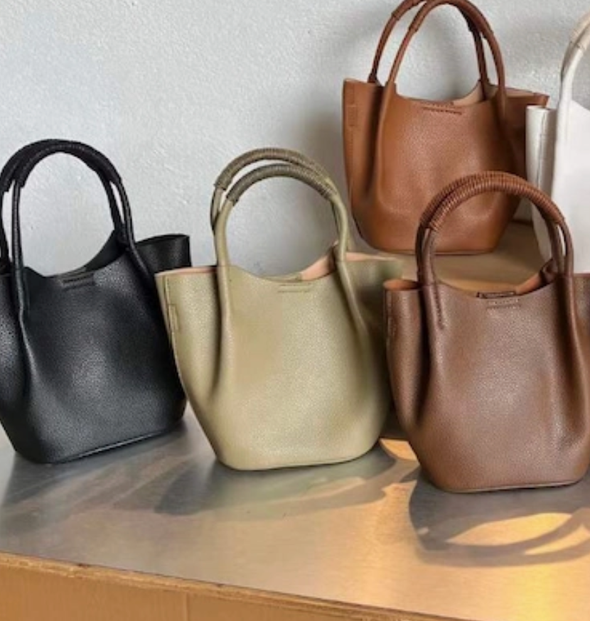 Small Leather Tote - Sage