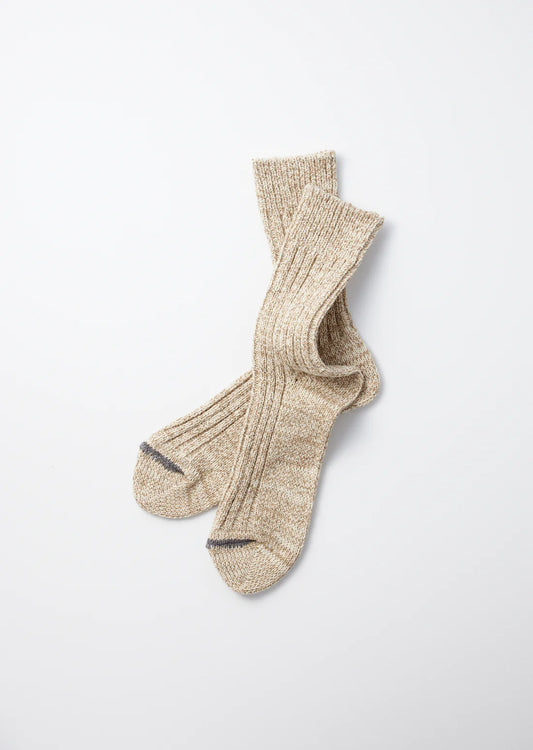 Recycled Cotton Ribbed Ivory Crew Socks