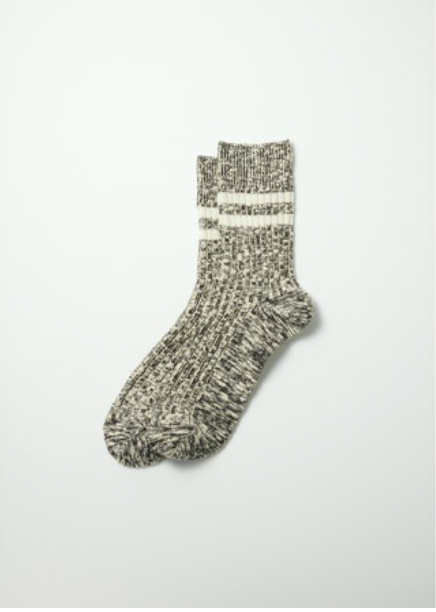 Black and White Cotton Rib Socks with Stripe