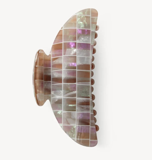 Midi Heirloom Claw in Brown Shell Checker - Hair Clip