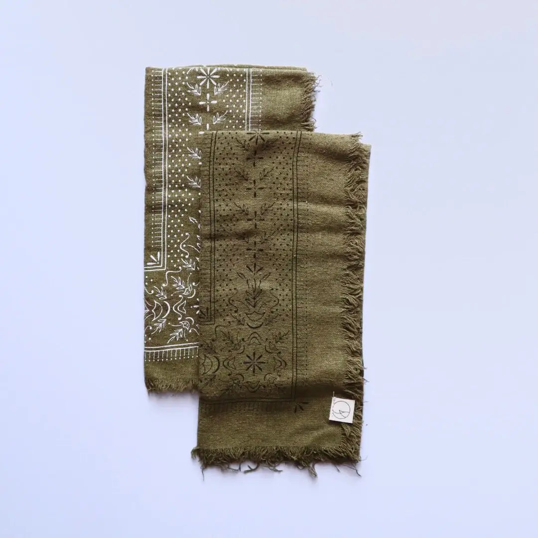Olive Green Classic Print Naturally Dyed Bandana
