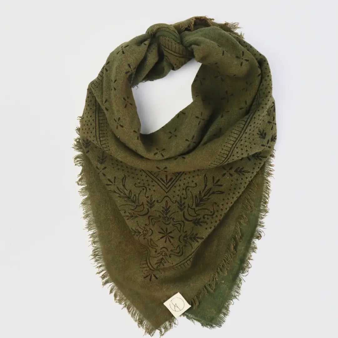 Olive Green Classic Print Naturally Dyed Bandana