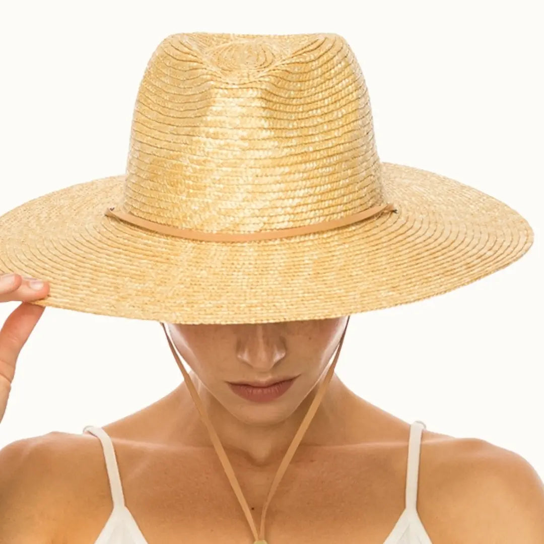 Structured Summer Straw Rancher Hat with Chin Cord